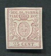 PARMA 1857-59 GIGLIO BORBONICO 25 C. * GOMMA ORIGINALE CERT. THE LUTZ COMMITTEE - Parme