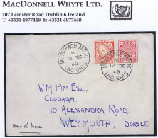 Ireland 1949 E Wmk Definitives 8d And 11d On Plain First Day Cover, Neat Mountmellick Cds MOINTEACH MILIC 12 IX 49 - FDC