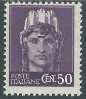 1945-46 LUOGOTENENZA EFFIGIE NOVARA SENZA FILIGRANA 50 CENT MH * - RC33 - Mint/hinged