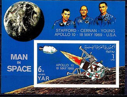 Yemen 1969 Space Apollo 10 Flight Moon Saturn 5 Rocket Astronauts Imperf M/s MNH - Sonstige & Ohne Zuordnung
