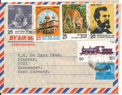 India Aerogramme Sent To Germany 6-1-1977 With More TOPIC Stamps Incl. TIGER - Poste Aérienne