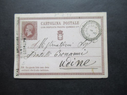 Italien 1877 Ganzsache P2 Doppelkarte Stempel Codroipo Und Firmenstempel An Der Seite Nach Udine - Postwaardestukken