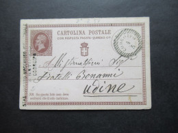 Italien 1877 Ganzsache P2 Doppelkarte Stempel Codroipo Und Firmenstempel An Der Seite Nach Udine - Entiers Postaux