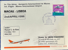 1996 MACAU INTERNATIONAL AIRPORT FIRST FLIGHT COVER TO LISBON, PORTUGAL - Lettres & Documents