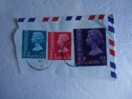 HONG KONG  USED 3 STAMPS  ON PAPER  QUEEN 5$   WITH POSTMARK - Otros & Sin Clasificación