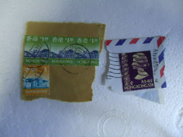 HONG KONG USED 5 STAMPS  ON PAPER  LANDSCAPES  + PAIR QUEEN   WITH POSTMARK - Otros & Sin Clasificación