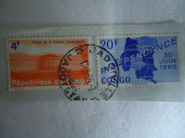 CONGO   USED 2 ON PAPER   STAMPS WITH POSTMARK - Autres & Non Classés