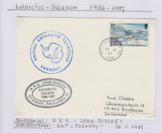 British Antarctic Territory (BAT) Ca RRS John Biscoe,Ca Faraday 26 JA 1987 (TR177B) - Cartas & Documentos