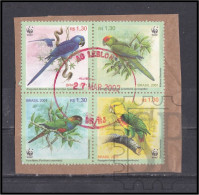 Brasil 2001 Pássaros Hyacinth Macaw Sun Parakeet Ochre-marked Yellow-faced Papagaio Bird Arara Belo Horizonte Marca Dia - Used Stamps