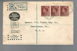 58007)  Great Britain Registered Glasgow 1937  To US Postmark Cancel Sealing Wax - Lettres & Documents