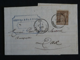 BS4 FRANCE  BELLE LETTRE 1875 PAU A DAX   + SAGE 30C  +++++AFF. INTERESSANT+ - 1876-1878 Sage (Type I)