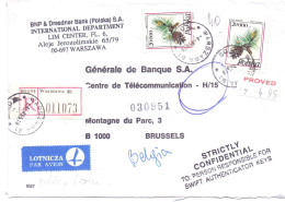 Bank Mail Poland Registered Letter Recommandée From Warszawa To Bruxelles Belgium 1995 - Briefe U. Dokumente