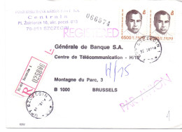 Bank Mail Poland Registered Letter Recommandée From Szczecin To Bruxelles Belgium 1992 - Brieven En Documenten