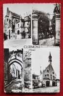 CPSM Petit Format - Clermont -( Oise)- L'église - Entrée De L'Etablissement Psychiatrie - Vieille Porte - Hôtel De Ville - Clermont