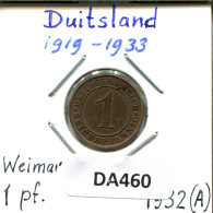 1 RENTENPFENNIG 1932 A DEUTSCHLAND Münze GERMANY #DA460.2.D - 1 Rentenpfennig & 1 Reichspfennig