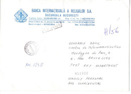 Bank Mail Romania Roumanie Large Envelope Registered Recommandée Bucuresti To Bruxelles Belgium 1996 - Covers & Documents