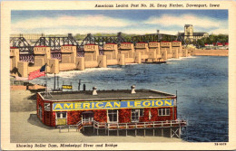Iowa Davenport Snug Harbor American Legion Post No 26 Showing Roller Dam Mississippi River And Bridge Curteich - Davenport