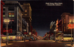 Indiana Evansville Main Street At Night 1947 Curteich - Evansville