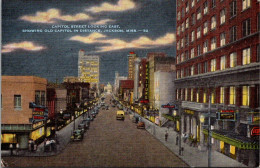 Mississippi Jackson Capitol Street Looking East Showing Old Capitol In Distance At Night - Jackson