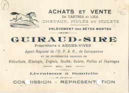 34 - Aigues Vives -  Carte De Visite - Guiraud- Sire - Achat Vente De Tartres, Lies, Chevaux, Mules Et Mulets - Agriculture