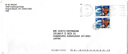 L66110 - USA - 1999 - 2@50¢ Flugzeug A LpBf HAMPTON ROADS VA -> OFUNA (Japan), M "nachtraeglich Entwertet" Stpl - Lettres & Documents