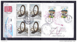 ANDORRE N° 423x4/419x2/409 (TAXE PR)  SUR LETTRE REC.DU 3.10.92 POUR AUSTRALIE + RETOUR - Covers & Documents