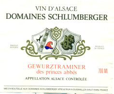 (M16) Etiquette - Etiket Vin D'Alsace - Domaines Schlumberger - Gewurztraminer Des Princes Abbés - Gewürztraminer