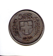 Suisse. 5 Francs Berger Des Alpes 1937 - 5 Francs