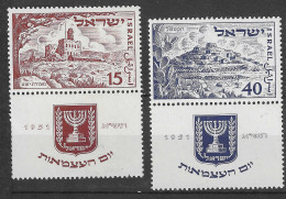 ISRAEL ISRAELE Israel 1951 3rd Anniv. Of The State Y.T. 43/44 ** Mint MNH** - Postfris  - Neuf -  - Nuevos (con Tab)