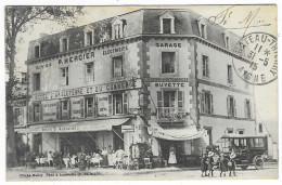 BELLE CPA LAMBALLE, ANIMATION DEVANT L'HOTEL D'ANGLETERRE ET DU COMMERCE, GARAGE BUVETTE, AUTO VOITURE TACOT, 22 - Lamballe