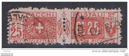 REGNO:  1914/22  PACCHI  POSTALI  -  25 C. ROSSO  US. -  DENTELLATURA  IMPASTATA  -  SASS. 10 - Paketmarken