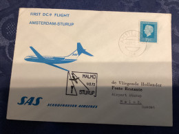 SAS 1972 - Amsterdam Malmö Sturup - DC 9 - Erstflug First Flight 1er Vol - Lettres & Documents