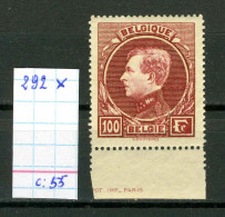 Belgique  N° 292 X  (Paris) - 1929-1941 Big Montenez