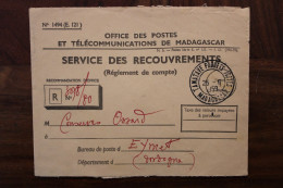 1959 Madagascar France Service Des Recouvrements Tamatave Paquets Cover Pour Eymet Mail - Brieven En Documenten