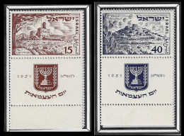 ISRAEL ISRAELE Israel 1951 FULL TABS 3rd Anniv. Of The State Y.T. 43/44 ** MNH ** -- Postfris  PERFECT  Set - Neufs (avec Tabs)