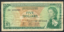 E.C.T. P14c8 5 DOLLARS 1965 Issued 1974 Signature 10 #C6    F-VF NO P.h. - Caraïbes Orientales