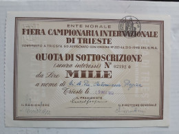 AZIONE QUOTA DI PARTECIPAZIONE DA LIRE MILLE FIERA CAMPIONARIA INTERNAZIONALE TRIESTE 1950 AMG-FTT TLT - D - F