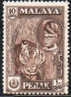 MALAYA PERAK MALESIA 1957 1961 PORTRAIT OF SULTAN YUSSUF IZZUDIN SHAH TIGER 10c USED USATO OBLITERE' - Perak