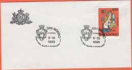 SAN MARINO - 1985 - 450 Scuola E Filatelia-La Scienza + Annullo Foggia '85 Salone Della Filatelia E Numismatica - Uffici - Lettres & Documents