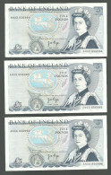 ROYAUME UNI = 3 BILLETS DE 5 POUNDS DE 1973-1980  ELISABETH II - DUC DE WELLINGTON - NEUFS - 5 Pounds