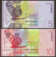 SAINT THOMAS & PRINCE (Sao Tome). 5 + 10 Dobras 2020 UNC. - Sao Tome And Principe