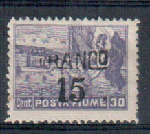 FIUME 1919 ALLEGORIE SOP.TI "FRANCO" 15 C.  SU 30 C.  RANCO SENZA LA "F" GOMMA ORIGINALE - Fiume