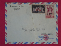 BS20 LA REUNION    BELLE LETTRE RR 1956 PAR AVION  SAINT DENIS   A PARIS FRANCE + SURCHARGE CFA+ AFFR. INTERESSANT+ - Lettres & Documents