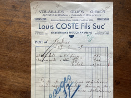 32/ Petite Facture Volailles œufs Gibier Louis Coste Fils Mouchan - Agriculture