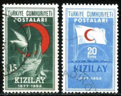 Türkiye 1952 Mi 1341-1342 75th Year Of Turkish Red Crescent Society | Red Cross And Red Crescent, Peace Dove, Hand - Gebraucht