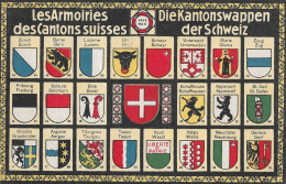 KANTONSWAPPEN DER SCHWEIZ ► Dekorative Karte Mit Allen Kantonswappen Der Schweiz, Ca.1910 - St. Anton