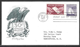 USA. Timbre Pour Lettres Par Expres N°17 De 1957 Sur Enveloppe 1er Jour. Remise Du Courrier. - 1951-1960