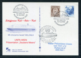 1992 Norway, United Nations Kiel / Oslo UNICEF Color Line Ship Postcard "MS KRONPRINS HARALD"  - Lettres & Documents