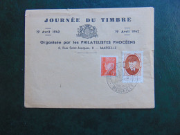 Très Belle Enveloppe émise Pour La Journée Du Timbre De Marseille De 1942 Avec Vignette Pétain - Brieven En Documenten