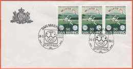 SAN MARINO - 1985 - 3 X 50 Primi Giochi Sportivi Dei Piccoli Stati + Annullo Sportphilex '85 24/05/1985 - Ufficio Filate - Covers & Documents